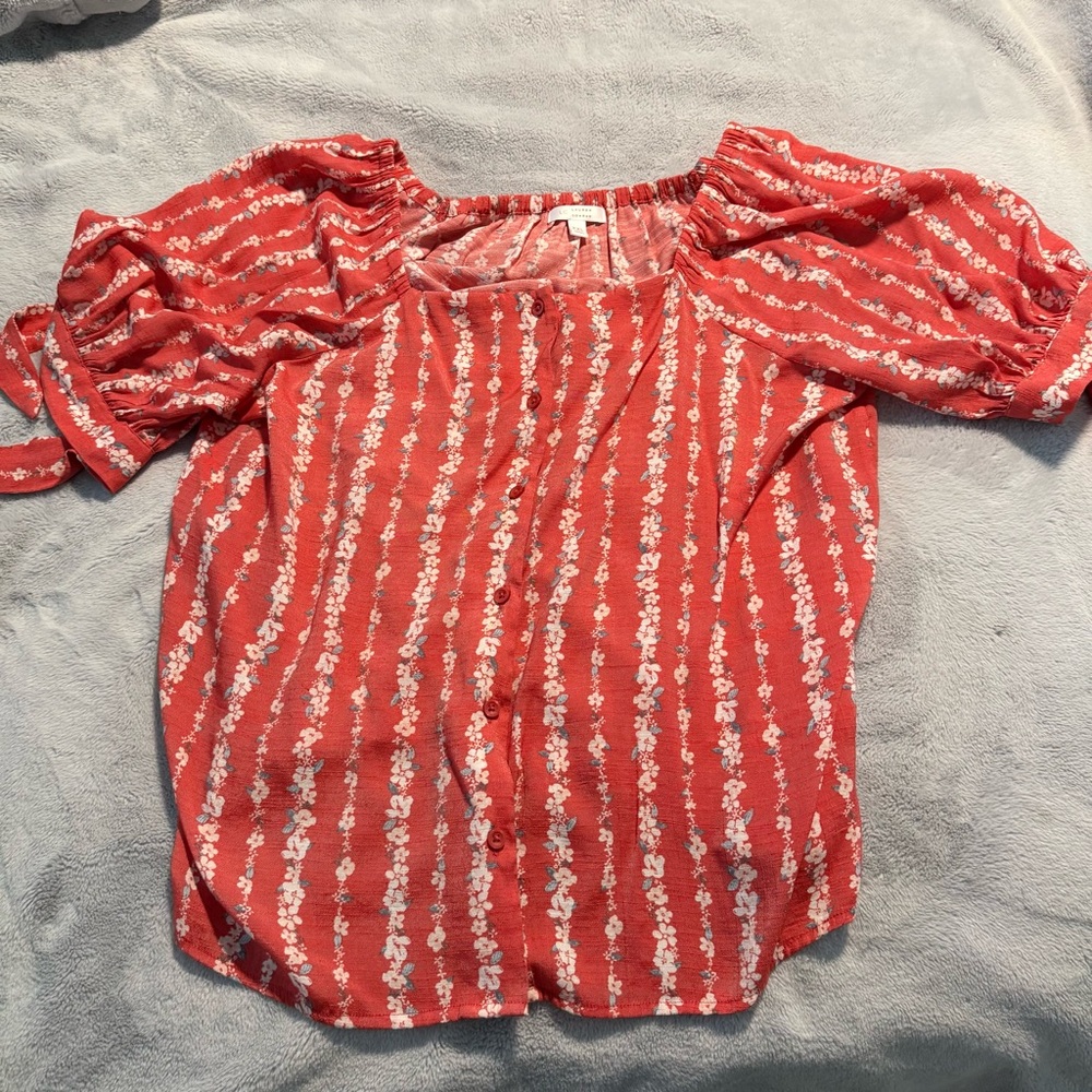 LC Lauren Conrad Coral Floral Top